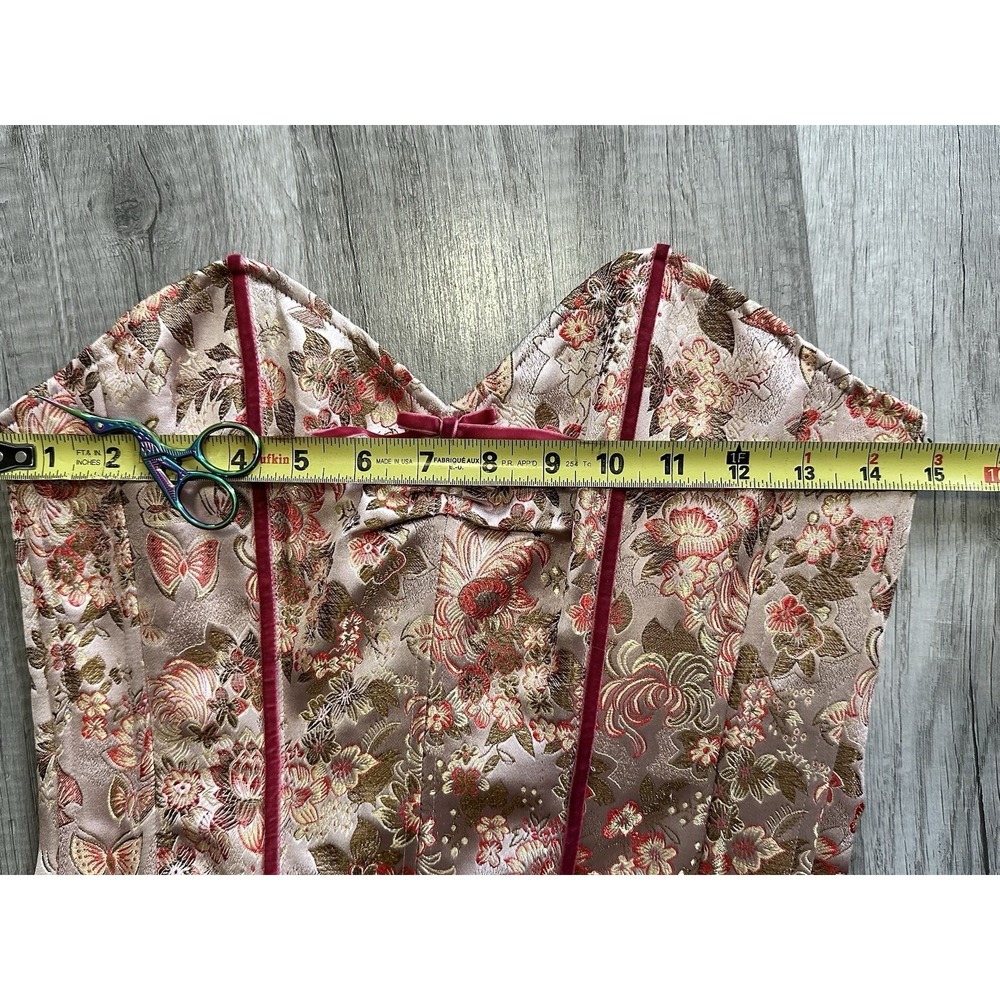 Betsy Johnson Strapless Brocade Butterfly Pink Velvet Sweetheart Corset Size 6 - Picture 4 of 16